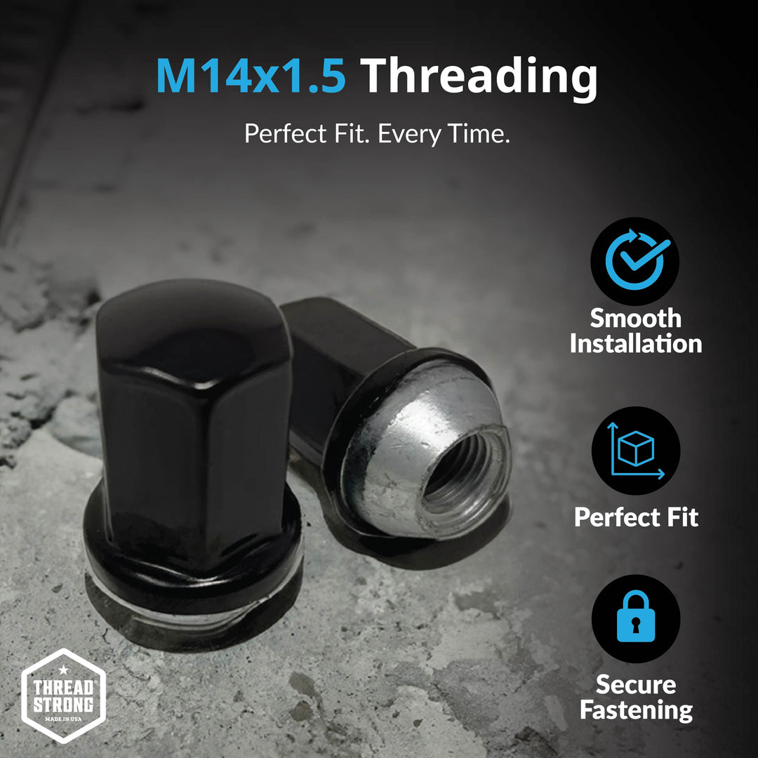 GM Wheel Lug Nuts M14x1.5 | Silverado, Sierra, Suburban, Tahoe | Charcoal Black Stainless Steel Lug Nuts