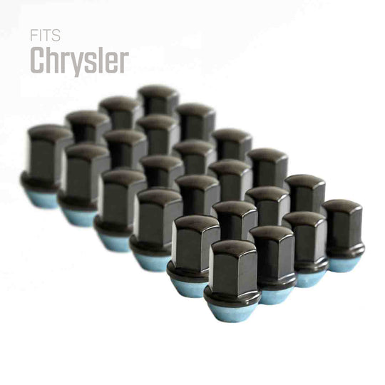 Chrysler 300 M14x1.5 black stainless steel lug nuts, durable and rust-resistant for secure wheel fitting