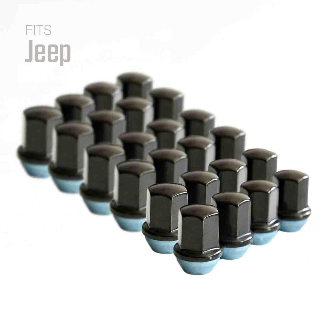 Jeep Wheel Lug Nuts M14x1.5 Black | Jeep Gladiator, Grand Cherokee, Wagoneer, Wrangler | Stainless Steel Wheel Nuts